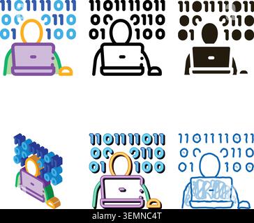 binary series code icon vector outline Stock Vector