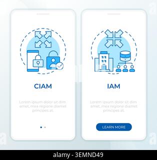 Identity administration software systems blue onboarding mobile app screen Stock Vector