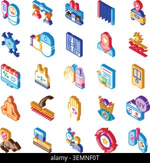 Collection of isometric icons for health and medical technology Stock Vector