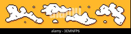 Four pixel art clouds on yellow background. Stock Vector