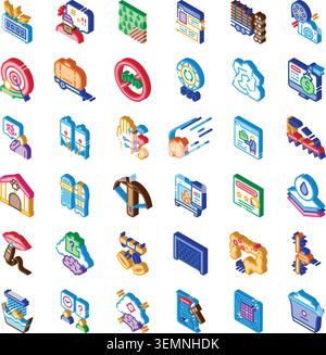 Isometric icons collection representing diverse concepts and themes Stock Vector