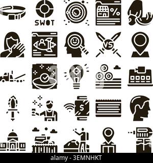 Business strategy analysis and marketing glyph icons collection Stock Vector