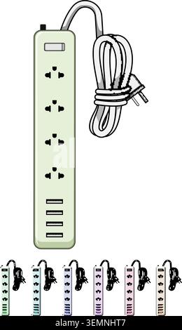 Power strip device providing electricity and usb charging Stock Vector