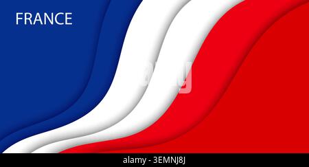 Paper cut flag of France, 3d papercut 14 July national holiday banner. Layered tricolor French flag with flowing blue, white, red waves, evoking pride and celebration for Bastille Day patriotic event Stock Vector