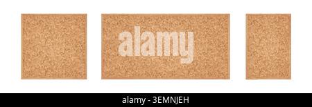 Cork boards, school empty noticeboard frames. School cork board backgrounds, office bulletin wall square and rectangular frames. Announcement or reminder pinboards, memo mat backdrops Stock Vector