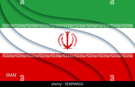 Iran paper cut flag, papercut April 1 national holiday banner. Layered 3d Iranian flag with red, green, white stripes and central emblem. Pennant for patriotic events celebration and cultural displays Stock Vector