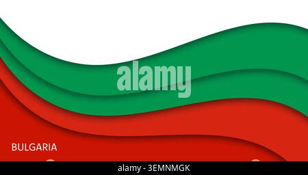 Paper cut flag of Bulgaria, 3 March Liberation Day 3d papercut National holiday banner. Layered Bulgarian pennant background with waves in tricolor of white, green and red celebrating pride and unity Stock Vector