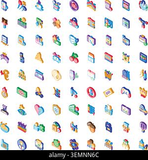Isometric icons collection representing business technology lifestyle Stock Vector