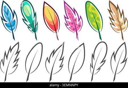 Contour cartoon feather set Stock Vector