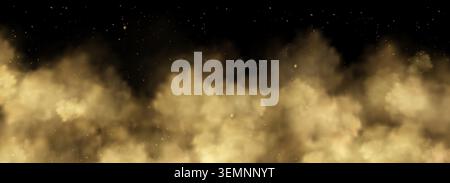 Sand dust cloud with flying particles on transparent background. Desert storm with brown smoke and dirt explosion effect. Realistic sandstorm overlay with powder and wind blown soil for dynamic impact Stock Vector