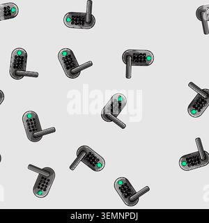 seamless pattern code fingerprint door lock cartoon vector Stock Vector