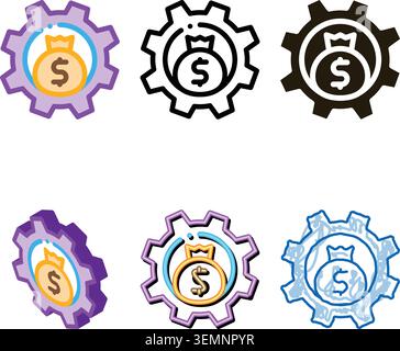 cash set settings icon vector outline Stock Vector