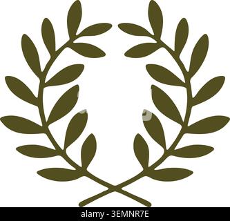 Flat illustration of a green laurel wreath made from curved leafy branches forming an open circular frame Stock Vector