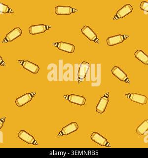 seamless pattern Mustard squeeze bottle condiment for fast food Stock Vector