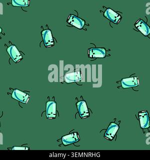 seamless pattern coffee soda can character cartoon vector Stock Vector