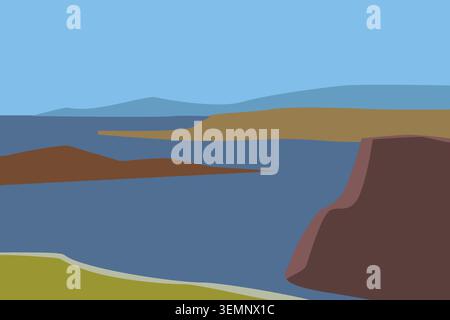 Minimal abstract landscape mountain sea, minimal flat style Stock Vector