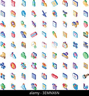 Diverse isometric icons illustrating abstract concept collection background Stock Vector