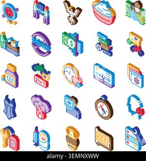 Isometric icons collection representing various business concepts Stock Vector