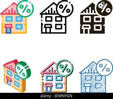 house tax percent icon vector outline set Stock Vector