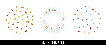3D Set of confetti circles in gold and multicolor Stock Vector