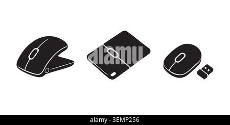 Black Silhouette Vector Set of Computer Mouse and USB Devices Stock Vector