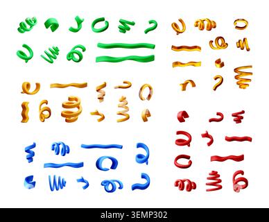 Set of 3d abstract ribbons and colorful spirals Stock Vector