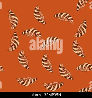 pattern flaky croissant sketch hand drawn Stock Vector