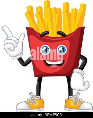 Cheerful vector french fries character with sneakers, expressive face, white gloves, clean background Stock Vector