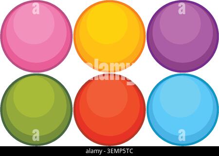 Bright vector circles arranged in grid, glossy highlights, flat style, vibrant color palette Stock Vector
