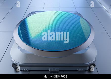 3d rendering silicon wafer plate for semiconductor manufacturing Stock Photo