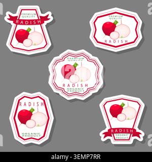 Illustration on theme of set tasty natural eco product vegetable radish, pattern consisting of kit various options meal vegetable radish, abstract com Stock Vector