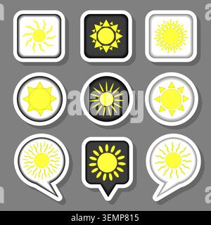 Illustration on theme set symbols for beautiful summer sun, logo summer sun consisting of flat design with elements mobile web apps, collection modern Stock Vector