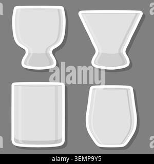 Illustration on theme set symbols for glass cup with shine for water, logo glass cup for water consisting of flat design with colored elements, modern Stock Vector