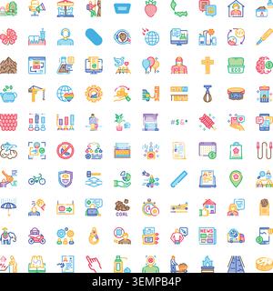 Collection of diverse line icons illustrating various concepts Stock Vector