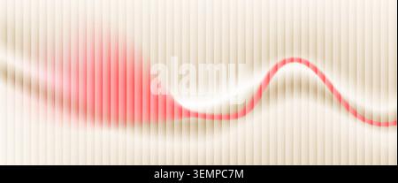 Flowing flower glass ribbed background with floral gradation and wave effect. Soft red ribbon bloom with abstract ripple on pale cream wall. Vector fl Stock Vector