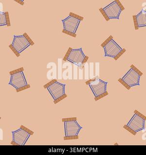 seamless pattern ornate blue gate with brick pillars for property entrance Stock Vector