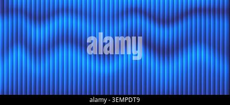 Glossy blue ribbed glass background with wavy gradient effect. Abstract electric ripple pattern on a vertical ribbed texture for web banner. Glowing b Stock Vector