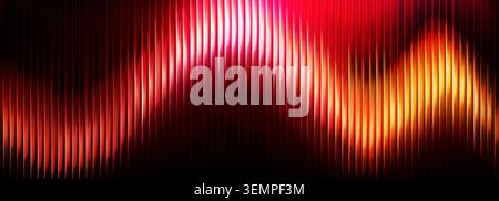 Vibrant glass fractal with gradient red and orange waves, radiant abstract vector background. Glowing geometric patterns with warm light effect. Prismatic neon repeated vertical lines, ribbed texture Stock Vector