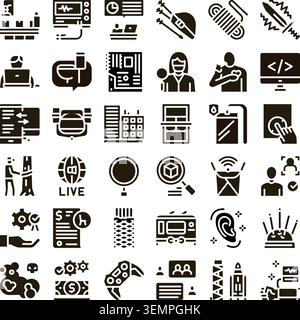 Business technology health and data glyph icons Stock Vector