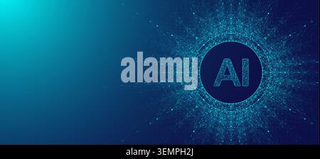 Artificial Intelligence Abstract Background. Digital Internet Technology Visualization Concept. Quantum Plexus Network. Wireframe Effect. Modern Stock Vector
