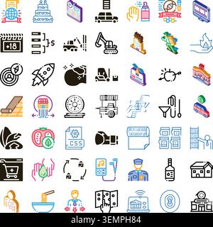 Diverse isometric line icons illustrating business, industry, lifestyle, and technology concepts Stock Vector