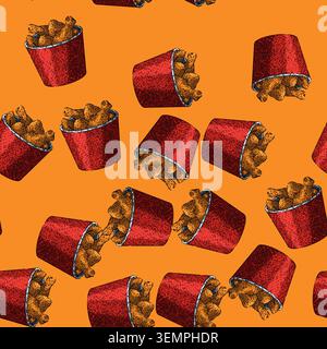 pattern food fried chicken sketch hand drawn Stock Vector