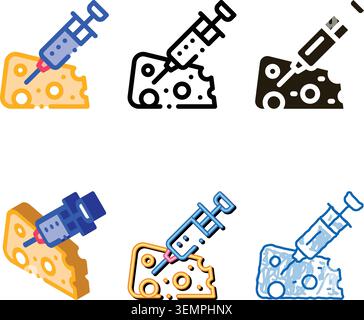 injection into cheese icon vector pack outline Stock Vector