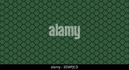 Green dragon, lizard or snake scale pattern. Reptile skin or fish squama background. Mermaid tail print. Tile roofing design. Vector flat illustration. Stock Vector