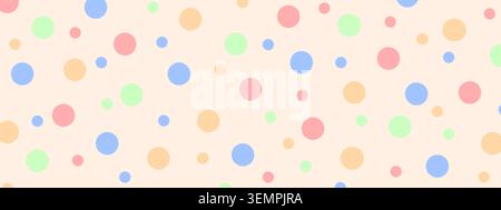 Cute colorful big and small dots background. Pastel polka dot print. Falling confetti pattern. Birthday party concept. Happy vibes theme. Vector flat illustration. Stock Vector