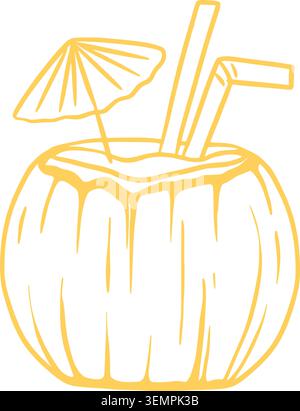 Drinking coconut with umbrella and straws Stock Vector