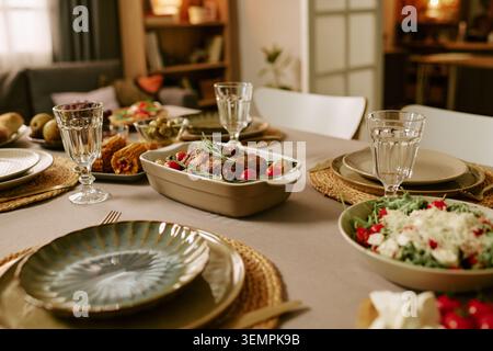 Lunch Table Setting Prepared for Shared Meal at Home Stock Photo