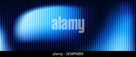Glass fractal design with neon blue gradient and geometric stripes pattern. Vertical ribbed texture with prismatic light effect, abstract vector background. Fluorescent technological banner Stock Vector