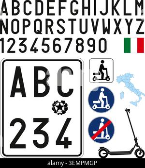 Electric scooter italian license plate pattern with symbols, vector illustration Stock Vector