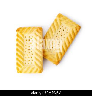Two delicious shortbread biscuits, rectangular and golden, for a sweet snack Stock Photo